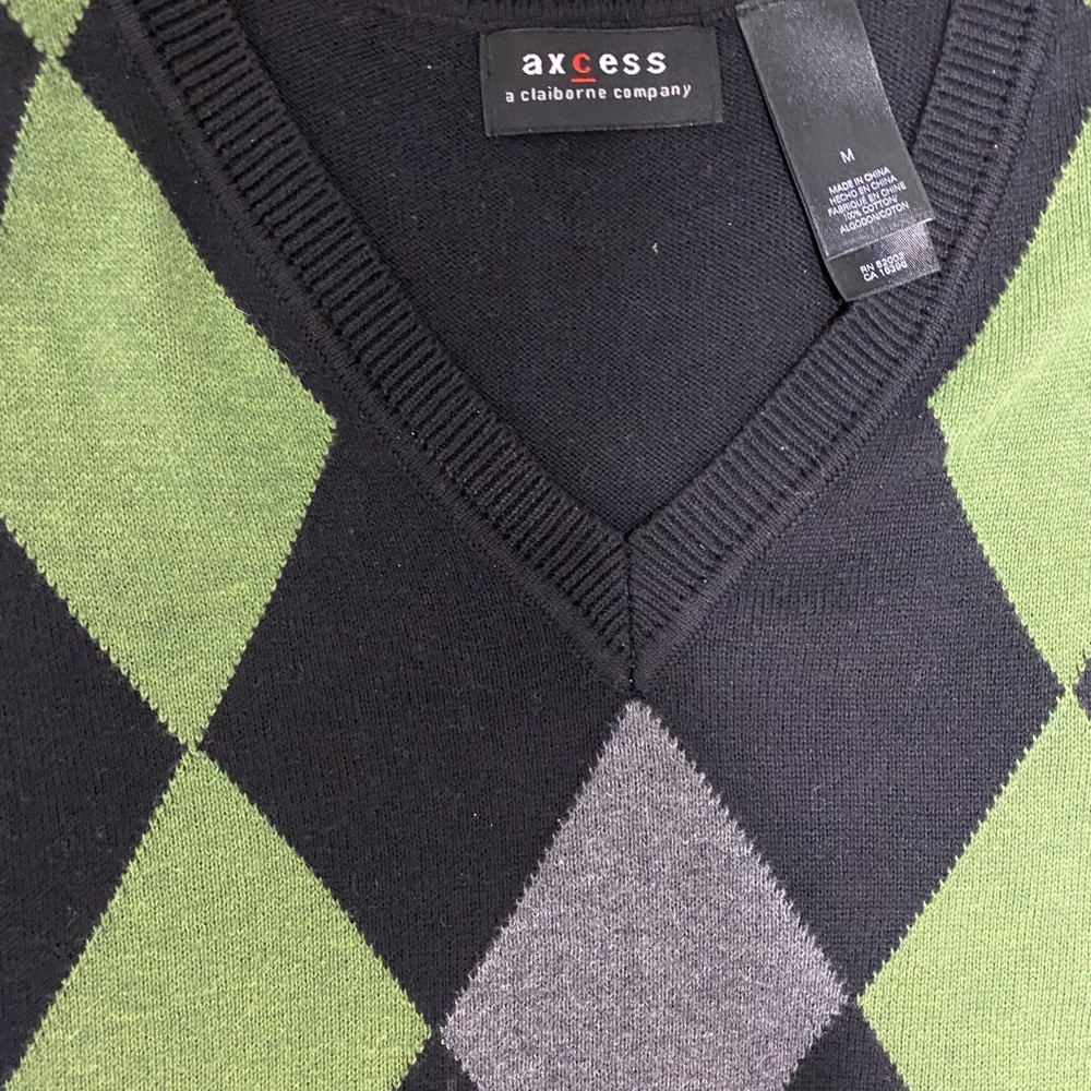 Axcess Black and Green Argyle Sweater